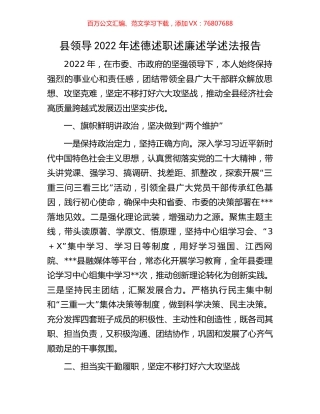 县领导2022年述德述职述廉述学述法报告.docx