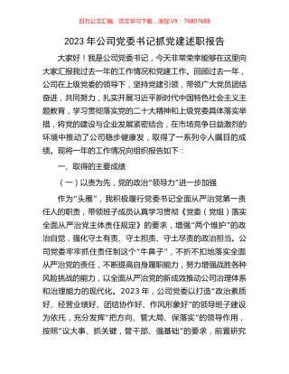 2023年公司党委书记抓党建述职报告.docx