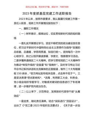 2023年度抓基层党建工作述职报告.docx