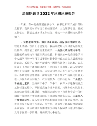 局副职领导2022年述职述廉报告.docx