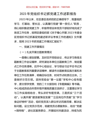 2023年党组织书记抓党建工作述职报告.docx