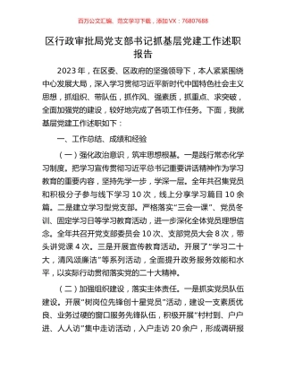 区行政审批局党支部书记抓基层党建工作述职报告.docx