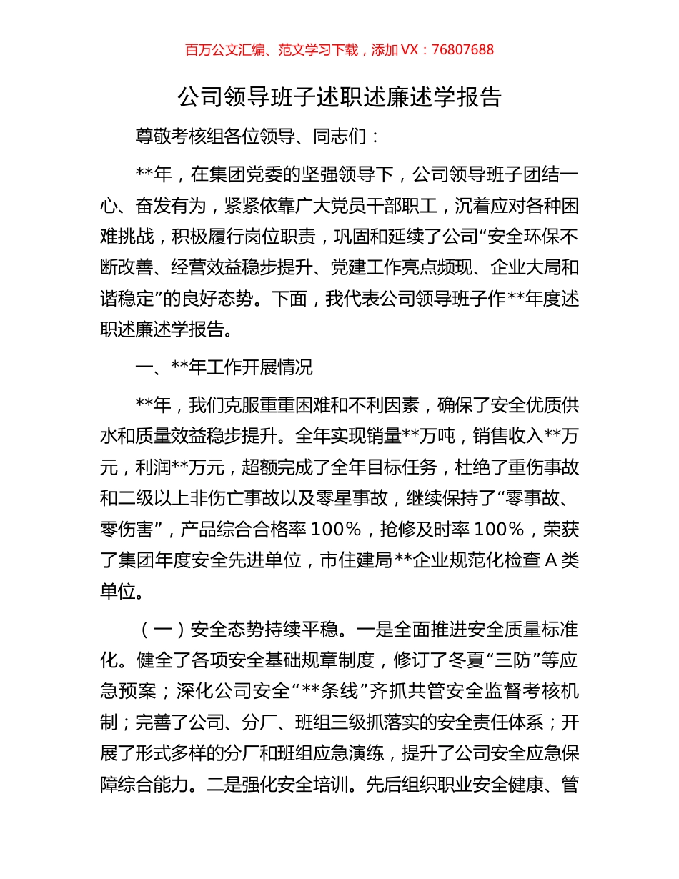 公司领导班子述职述廉述学报告.docx_第1页