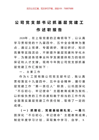 公司党支部书记抓基层党建工作述职报告.docx