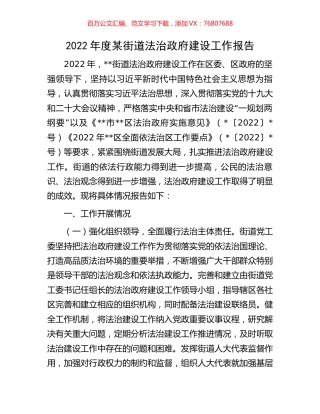 2022年度某街道法治政府建设工作报告.docx