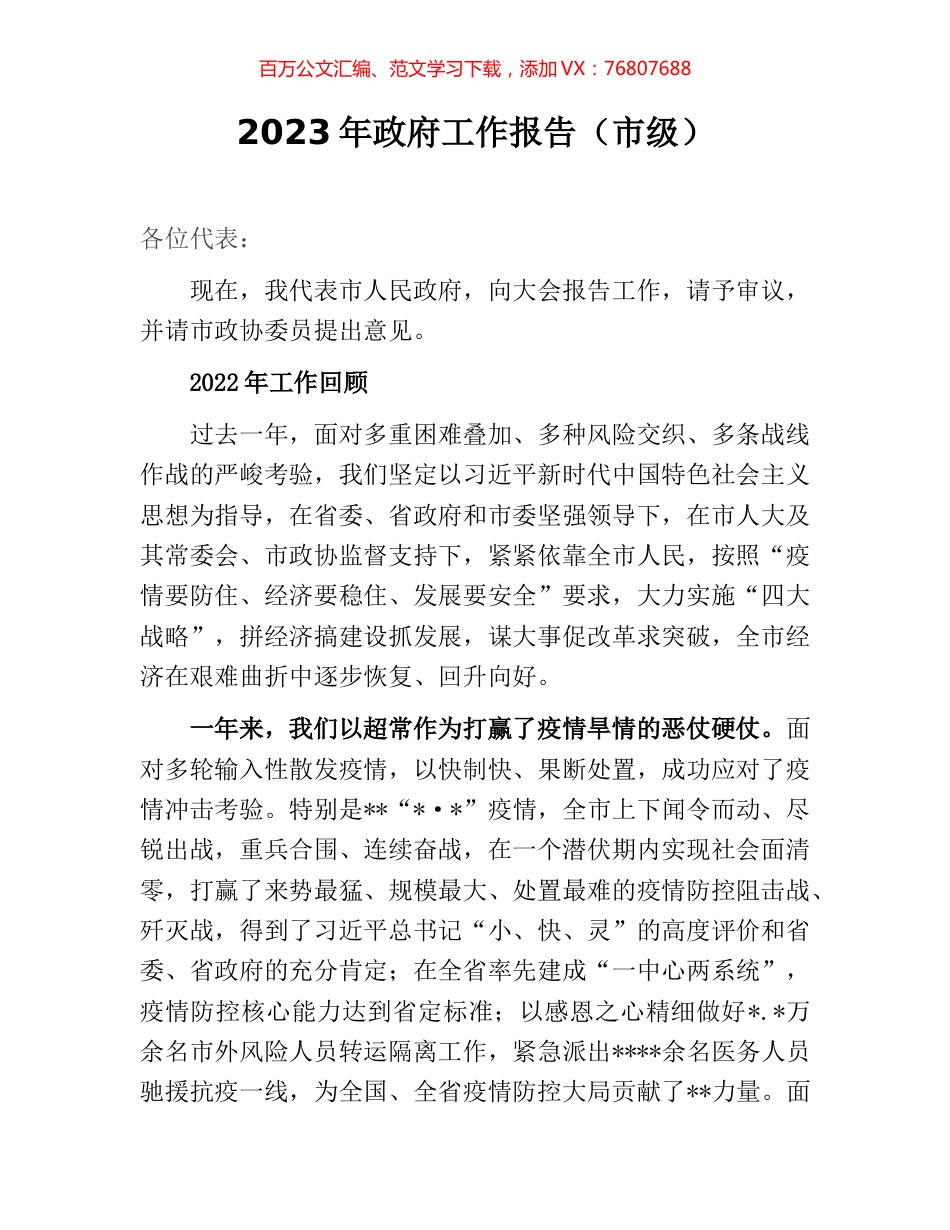 2023年政府工作报告（市级）.docx_第1页