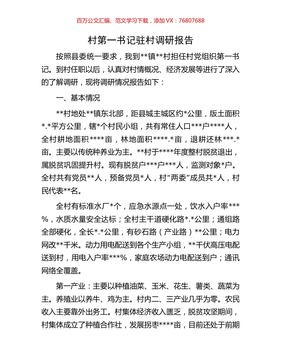 村第一书记驻村调研报告.docx_第1页