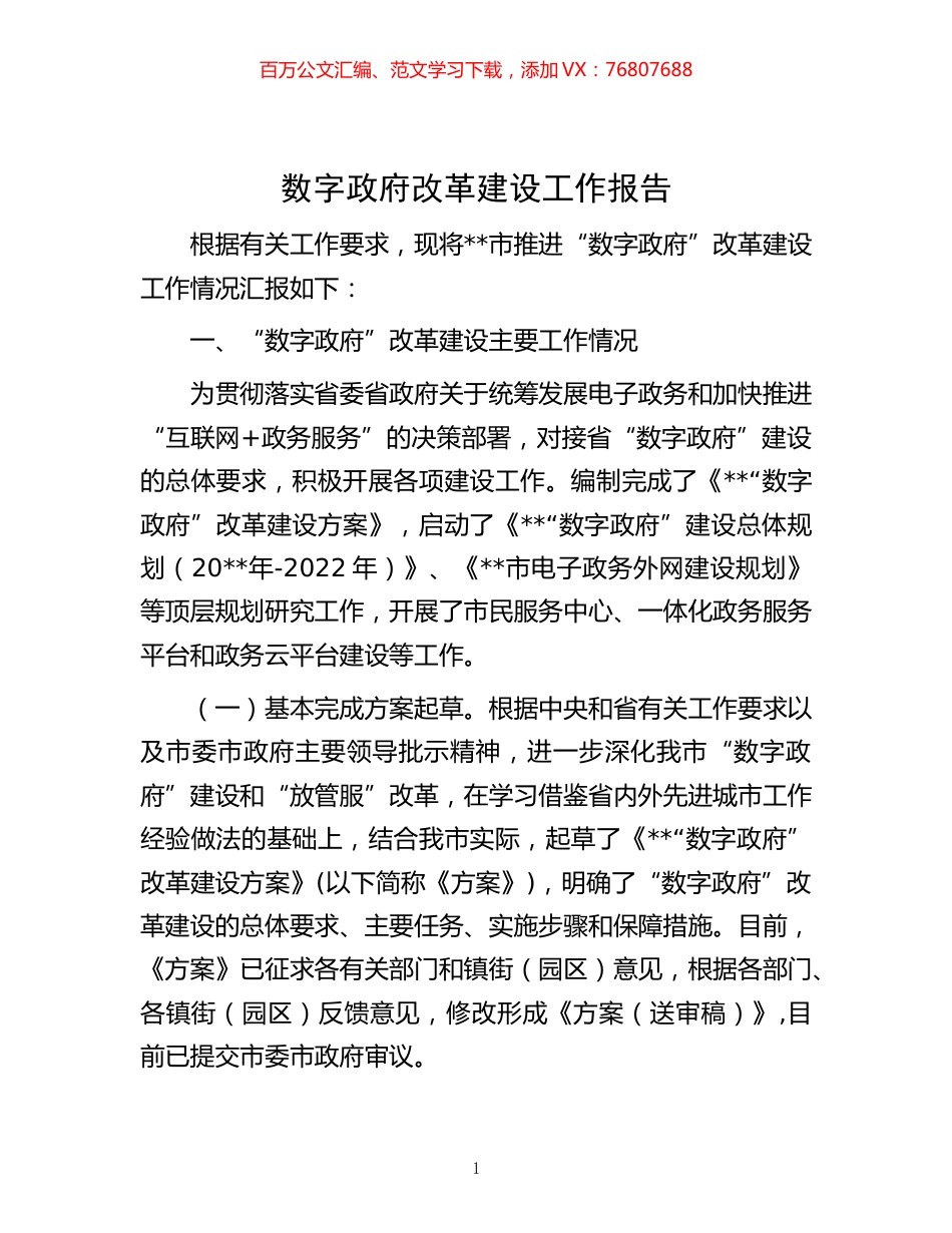 -数字政府改革建设工作报告.docx_第1页