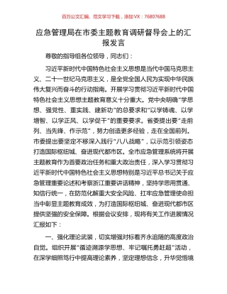 应急管理局在市委主题教育调研督导会上的汇报发言.docx