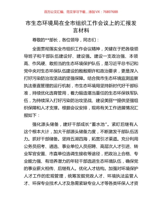 市生态环境局在全市组织工作会议上的汇报发言材料.docx