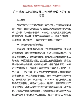 在县域经济高质量发展工作推进会议上的汇报发言.docx