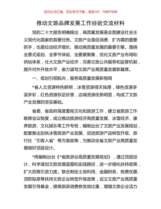 推动文旅品牌发展工作经验交流材料.docx