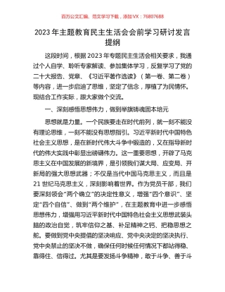 2023年主题教育民主生活会会前学习研讨发言提纲.docx