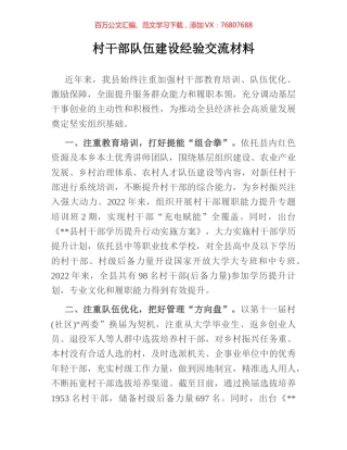 村干部队伍建设经验交流材料.docx