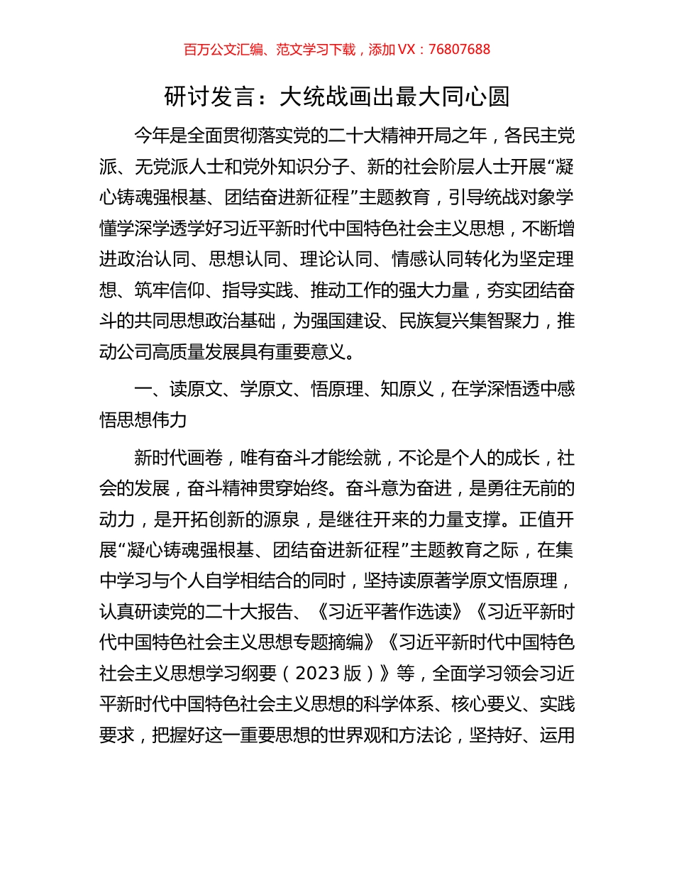 研讨发言：大统战画出最大同心圆.docx_第1页