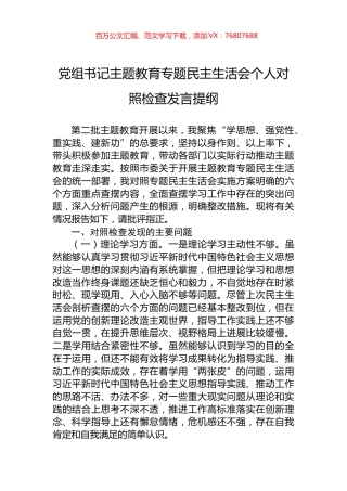 党组书记主题教育专题民主生活会个人对照检查发言提纲.docx