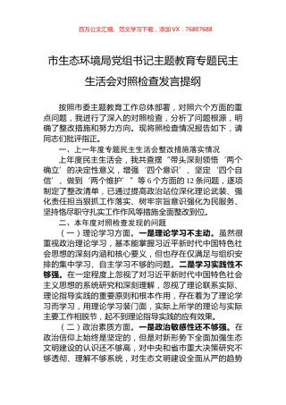 市生态环境局党组书记主题教育专题民主生活会对照检查发言提纲.docx