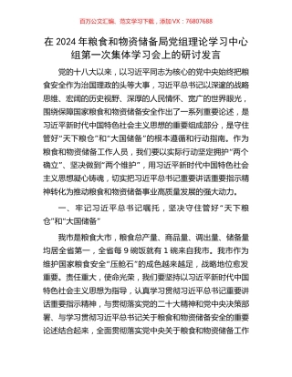 在2024年粮食和物资储备局党组理论学习中心组第一次集体学习会上的研讨发言.docx