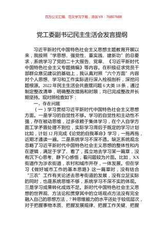 党工委副书记民主生活会发言提纲.docx