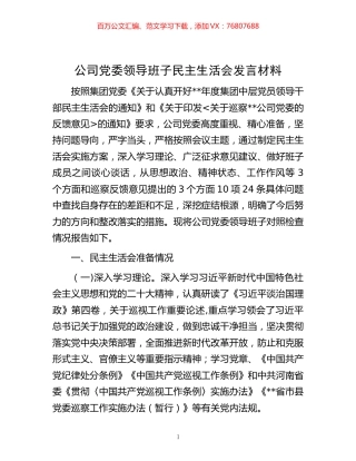 -公司党委领导班子民主生活会发言材料.docx