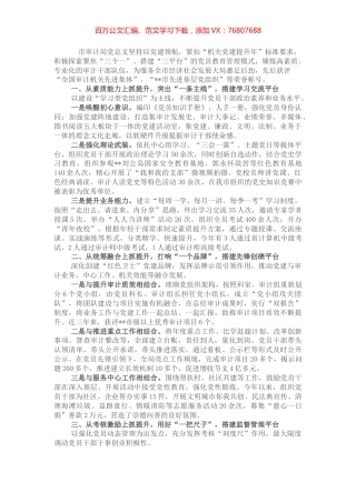 市审计局搭建“三平台” 锤炼高素质专业化审计队伍特色党建交流汇报.docx