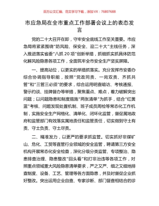 市应急局在全市重点工作部署会议上的表态发言.docx