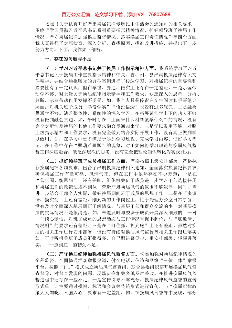 县纪委书记严肃换届纪律专题民主生活会个人发言提纲​​​​​​​​​​​​​​​​​​.docx_第1页
