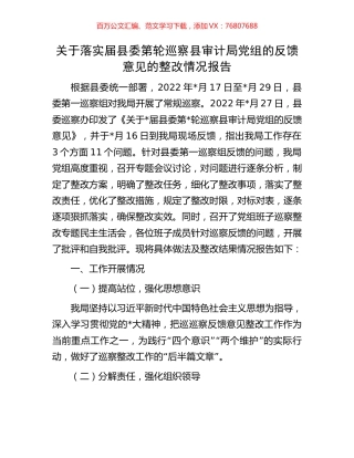 关于落实届县委第轮巡察县审计局党组的反馈意见的整改情况报告.docx