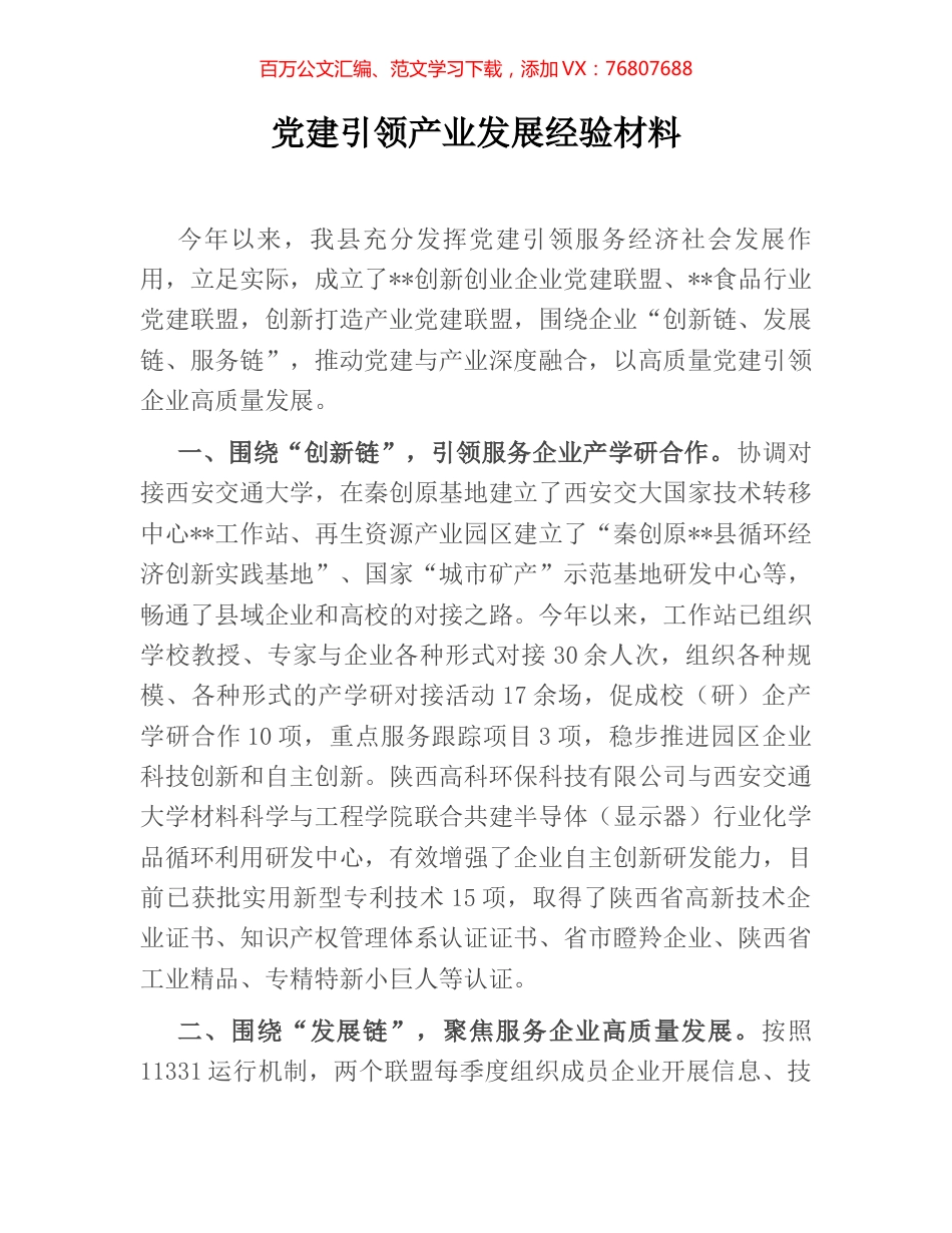 党建引领产业发展经验材料.docx_第1页