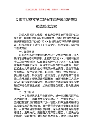 X市贯彻落实第二轮省生态环境保护督察报告整改方案.docx