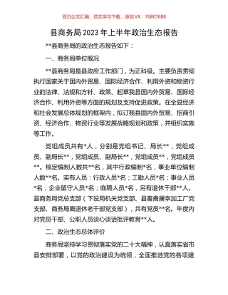 县商务局2023年上半年政治生态报告.docx
