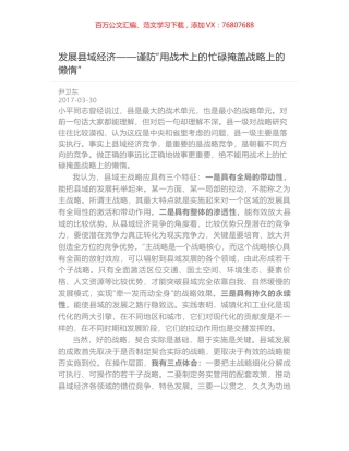 发展县域经济——谨防“用战术上的忙碌掩盖战略上的懒惰”.docx
