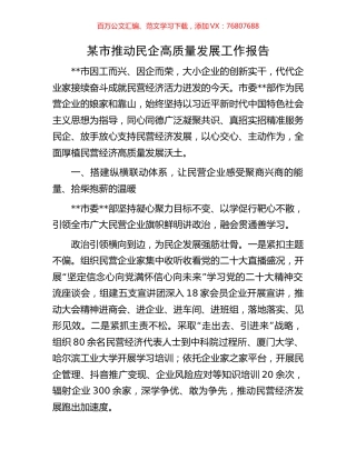 某市推动民企高质量发展工作报告.docx