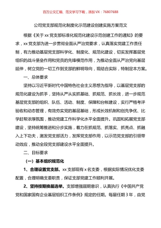 公司党支部规范化制度化示范建设创建实施方案.docx