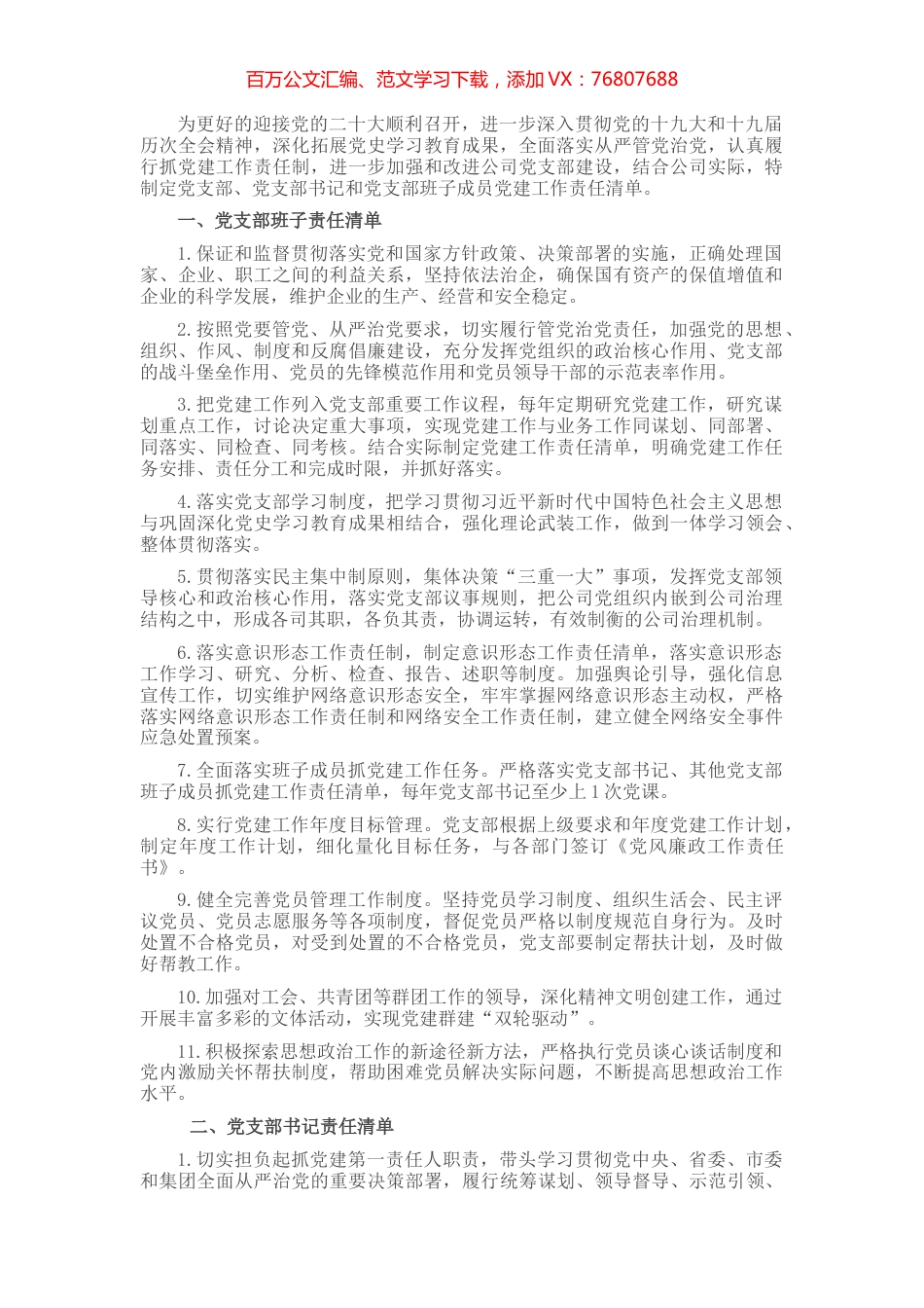 党支部班子及班子成员党建工作责任清单.docx_第1页