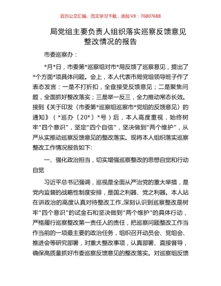 局党组主要负责人组织落实巡察反馈意见整改情况的报告.docx