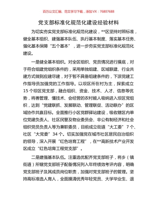 党支部标准化规范化建设经验材料.docx