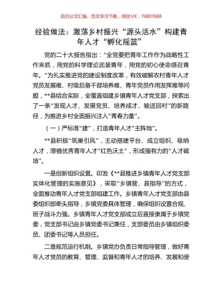 经验做法：激荡乡村振兴“源头活水”构建青年人才“孵化摇篮”.docx