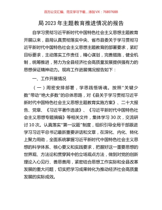 局2023年主题教育推进情况的报告.docx