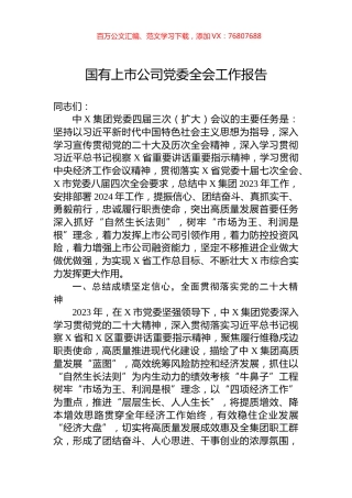 国有上市公司党委全会工作报告.docx
