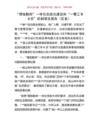 “情指勤舆”一体化实战化建设和“一警三专N员”机制落实报告（区县）.docx