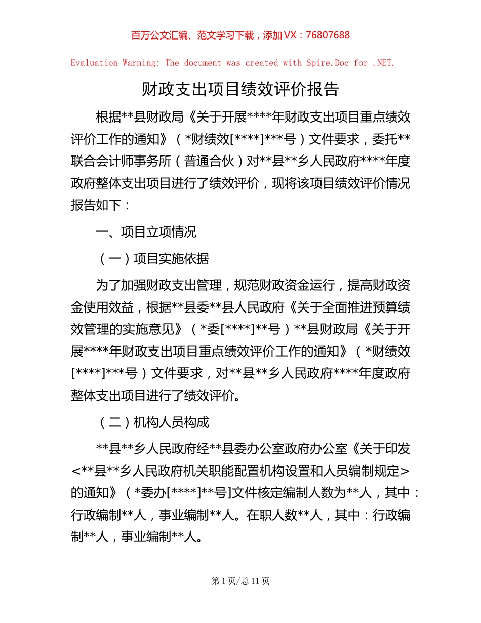 财政支出项目绩效评价报告.docx_第1页