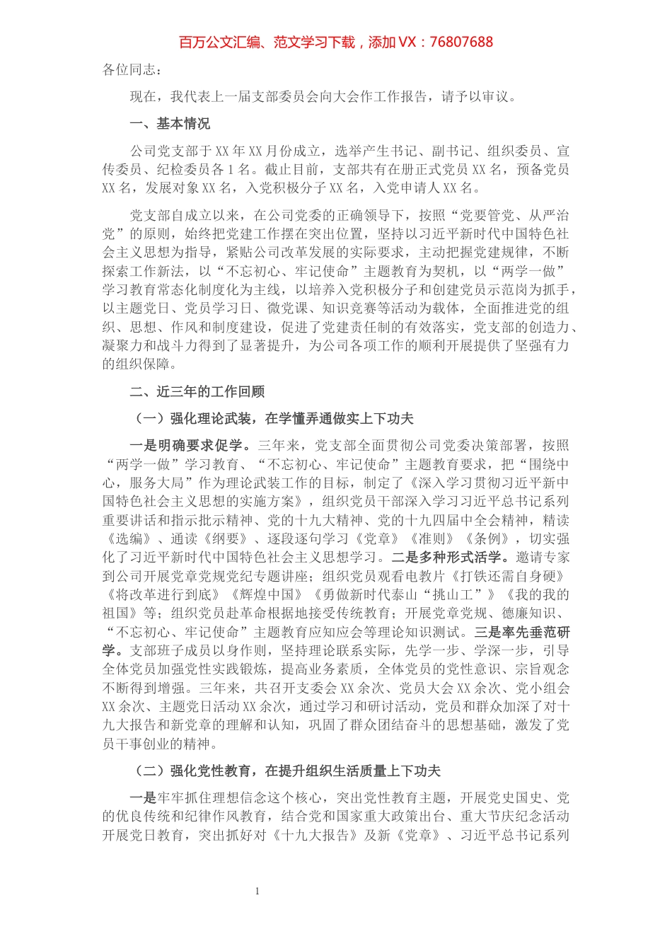 公司党支部委员会工作报告​​​​​​​​​​​​​​​​​​.docx_第1页