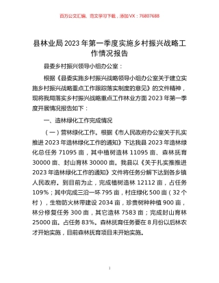 县林业局2023年第一季度实施乡村振兴战略工作情况报告.docx