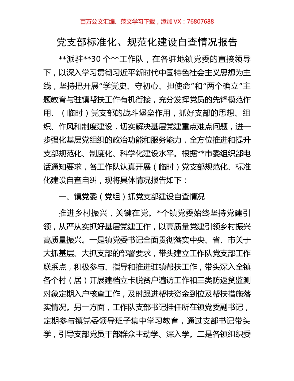 党支部标准化、规范化建设自查情况报告.docx_第1页