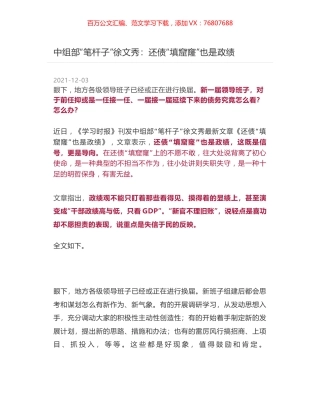 中组部“笔杆子”徐文秀：还债“填窟窿”也是政绩.docx