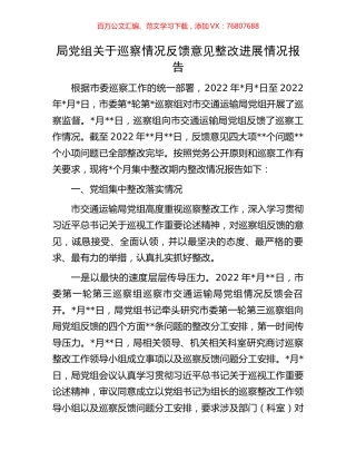 局党组关于巡察情况反馈意见整改进展情况报告.docx