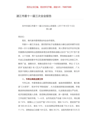 湛江市委十一届三次全会报告.docx