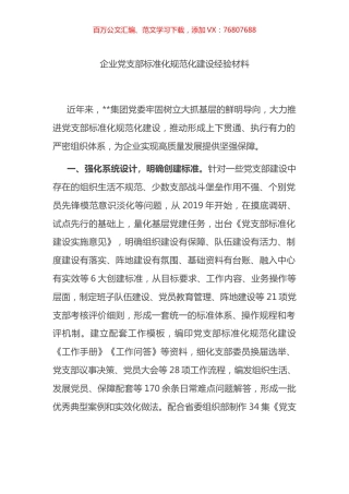 企业党支部标准化规范化建设经验材料.docx