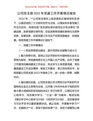 公司党支部2022年党建工作开展情况报告.docx